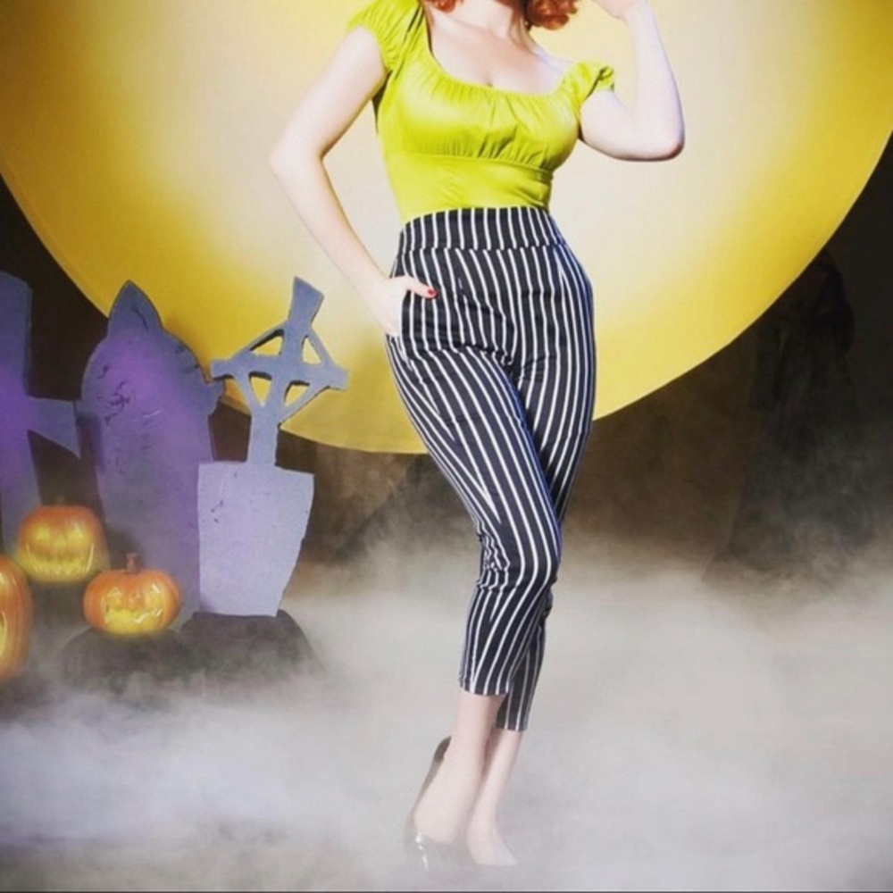 Pinup Girl Clothing Victorian Stripe High Waist Trousers in 2X
